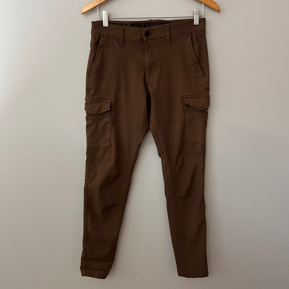 PROJEK RAW Mens 30 Brown Tech Cargo Pants‎ Performance Stretch Tapered